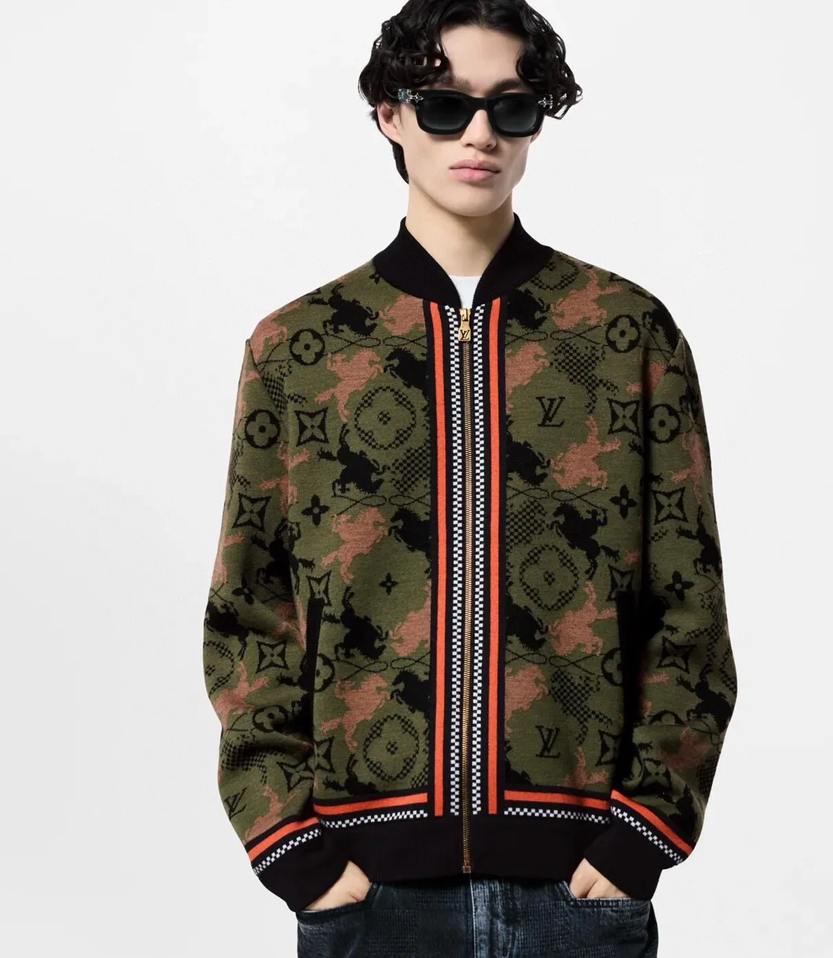 Louis Vuitton/Louis Vuitton 24Fw Western denim jacquard camouflage knitted jacket